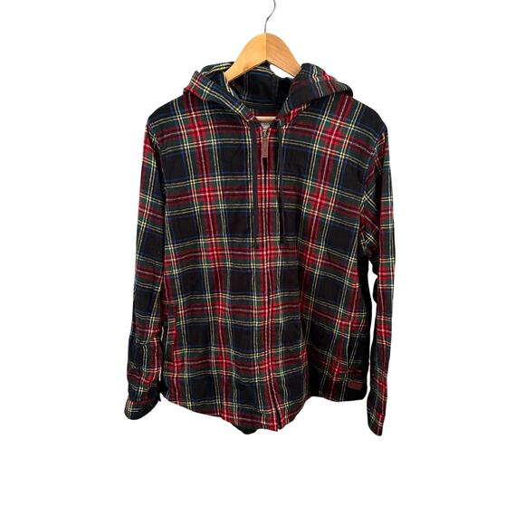 L.L.Bean Scotch Plaid Flannel Shirt Relaxed Zip Hoodie - Picture 2 of 4